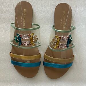 Kurt Geiger London Pia Embellished Perspex Flat Jeweled Sandals Size 37.5